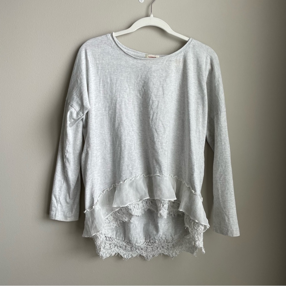 Sundance grey tunic with lace detailing on bottom, size small